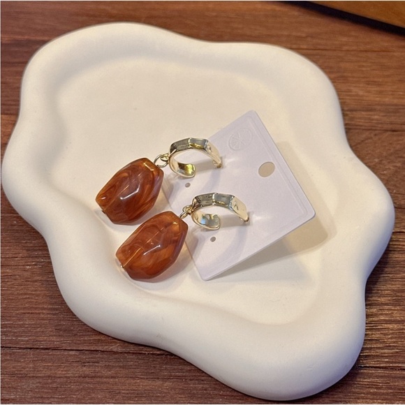 Maillard Aesthetic Resin Drop Earrings Silver Needle Trendy Statement Jewelry - Picture 5 of 6